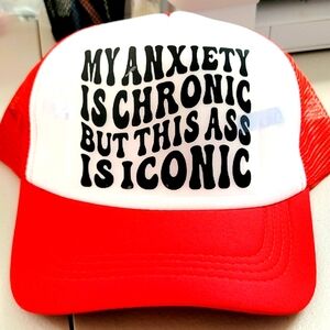 Red and White Trucker Hat with Iconic Text